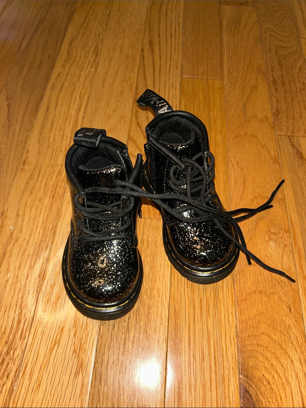 Girls Black Glitter Dr Martens Lace-Up Boots Size 4 Baby